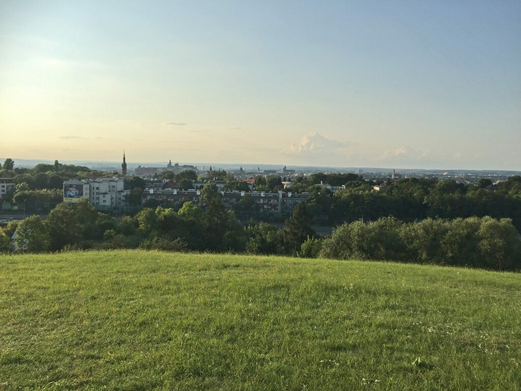 Evening view from a mound over green Kraków