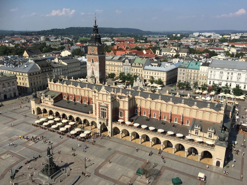 Kraków's Main Market Square and the Cloth Hall seen from above