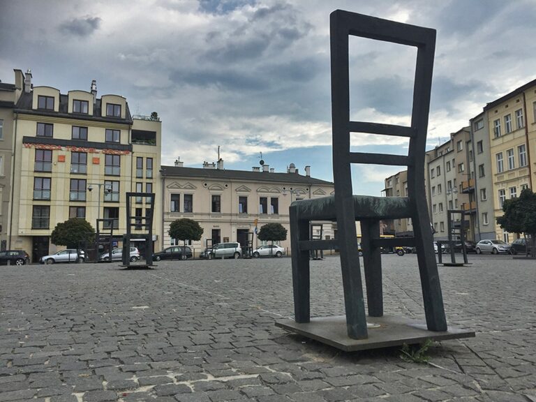 The chairs memorial on Ghetto Heroes Square in Podgórze